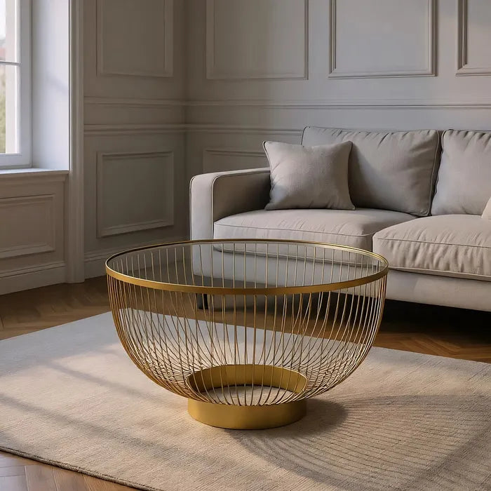 TAVOLINO DA CAFFE' ORO METALLO E CRISTALLO