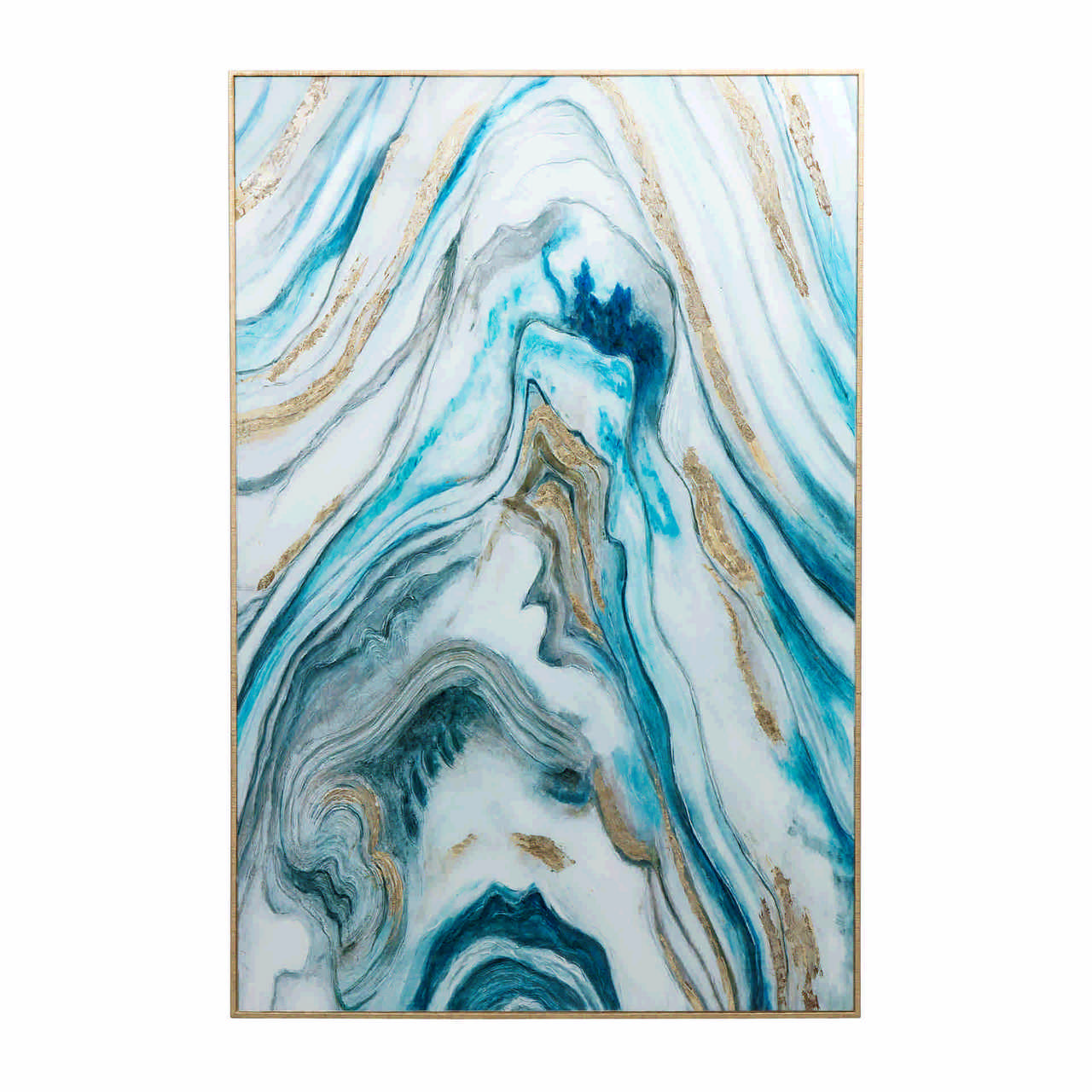 Peinture bleue abstraite avec des accents dorés