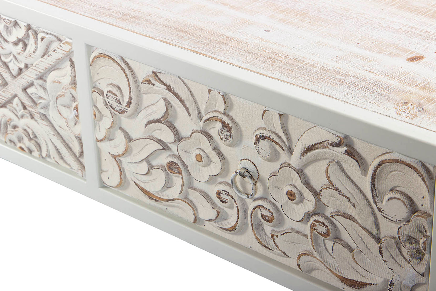 CONSOLLE IN METALLO E LEGNO INTAGLIATO