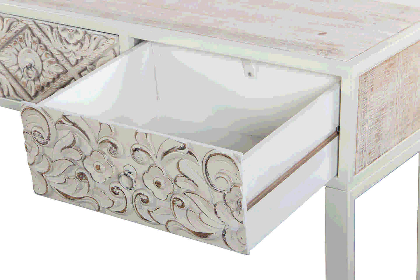 CONSOLLE IN METALLO E LEGNO INTAGLIATO