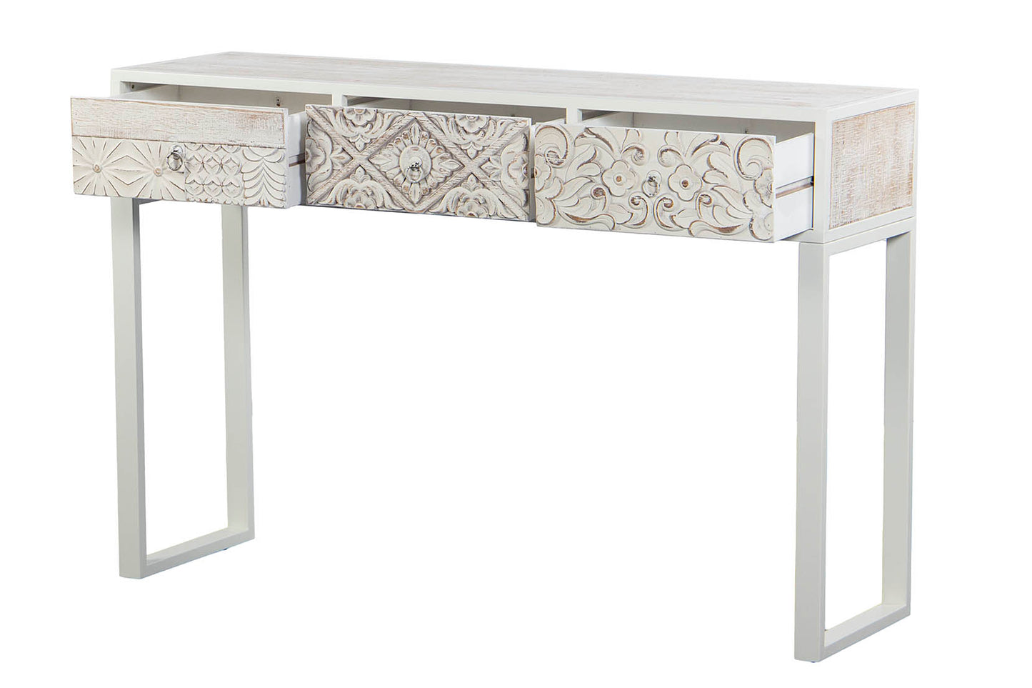 CONSOLLE IN METALLO E LEGNO INTAGLIATO