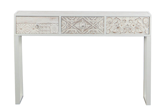 CONSOLLE IN METALLO E LEGNO INTAGLIATO