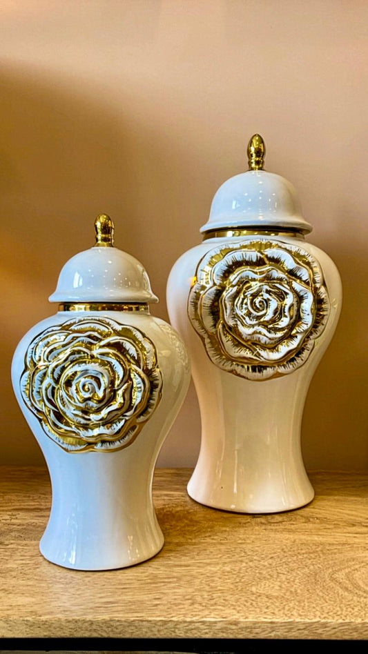 POTICHE IN CERAMICA CON FIORE GRANDE