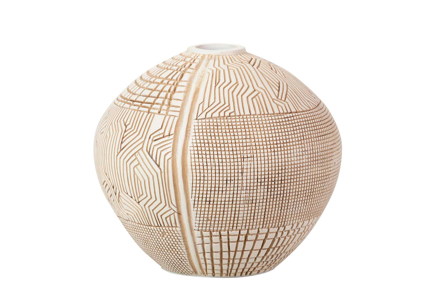 Round white and brown resin vase