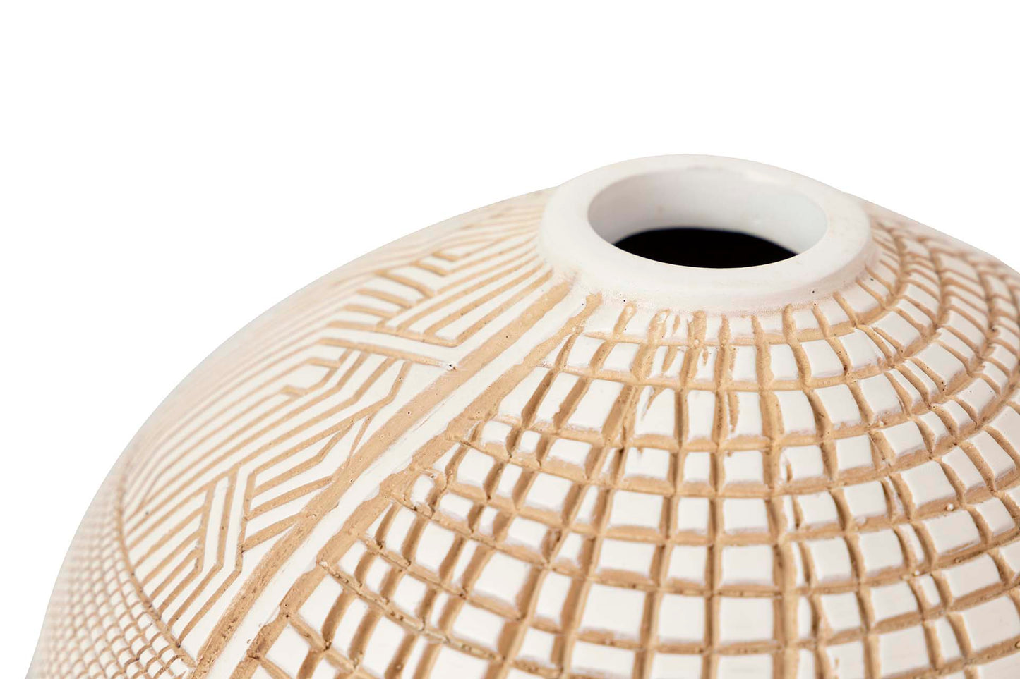 Round white and brown resin vase