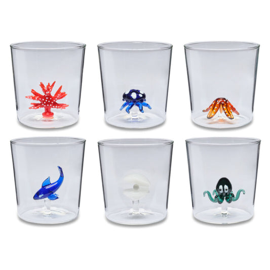 Set of 6 glasses with marine subjects