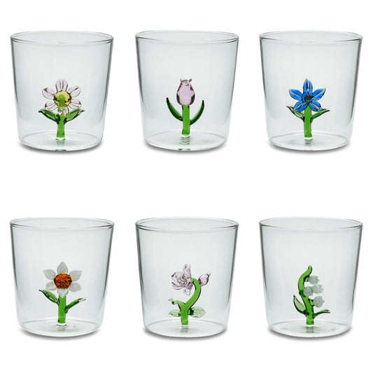 Set of 6 glasses with floral subjects