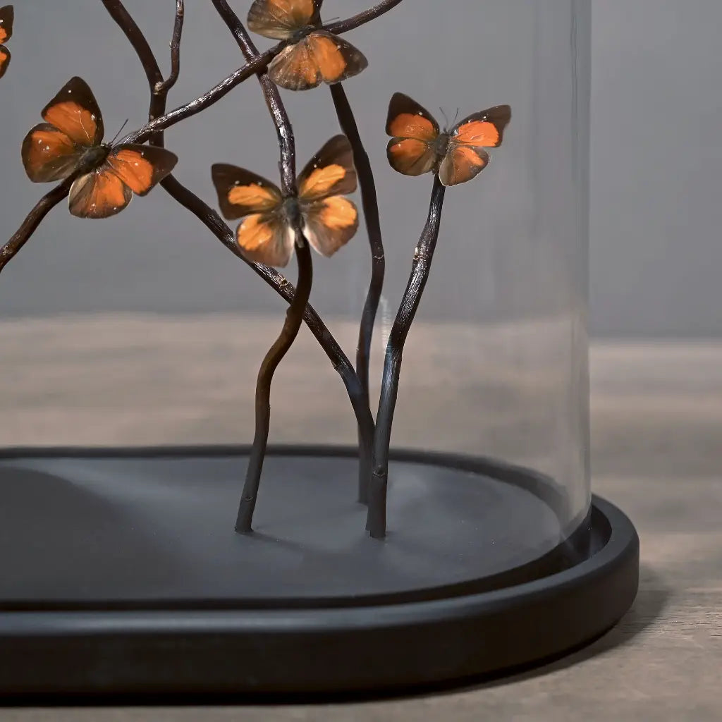 GLOBO DI VETRO OVALE FARFALLE ARANCIONI