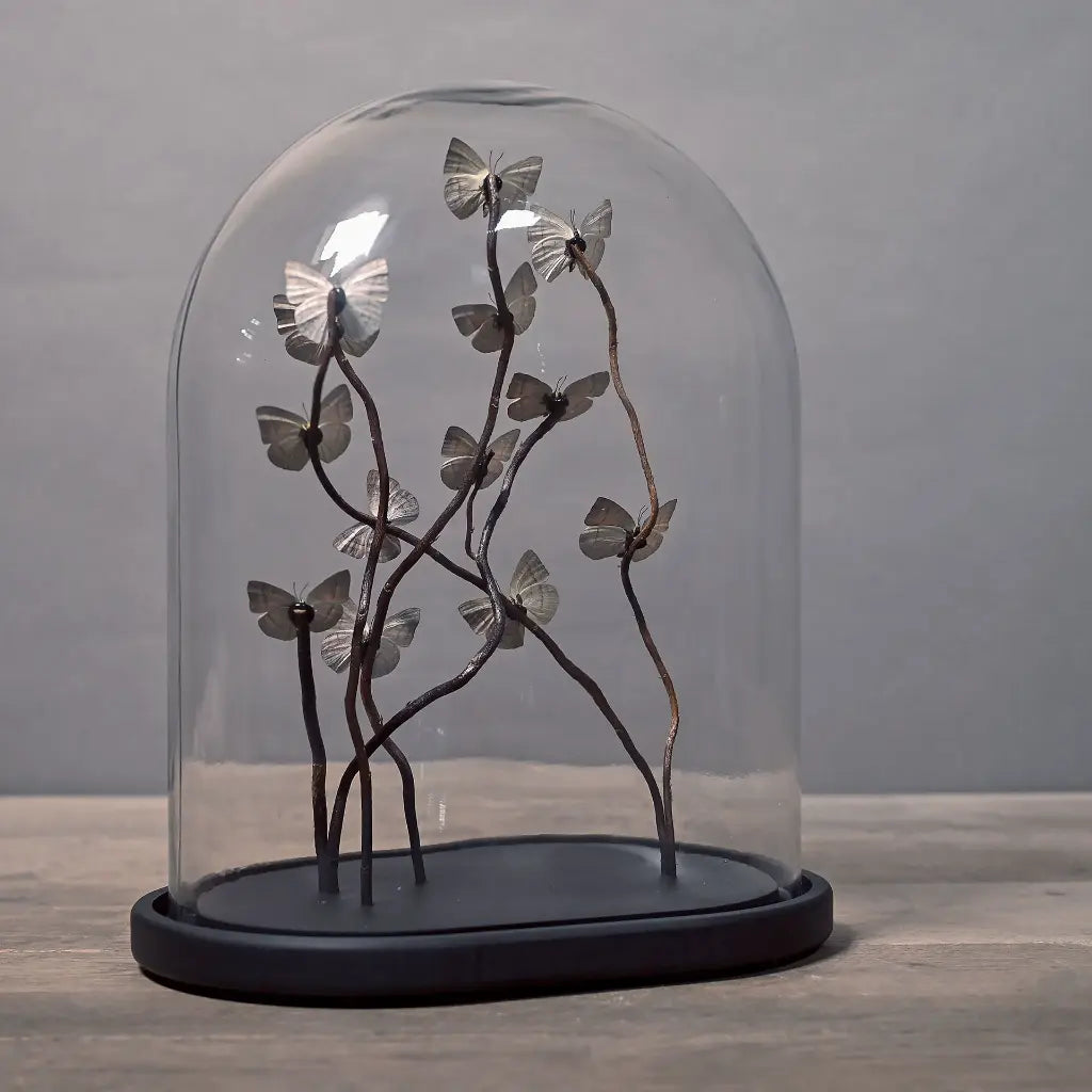 GLOBO DI VETRO OVALE FARFALLE ARANCIONI