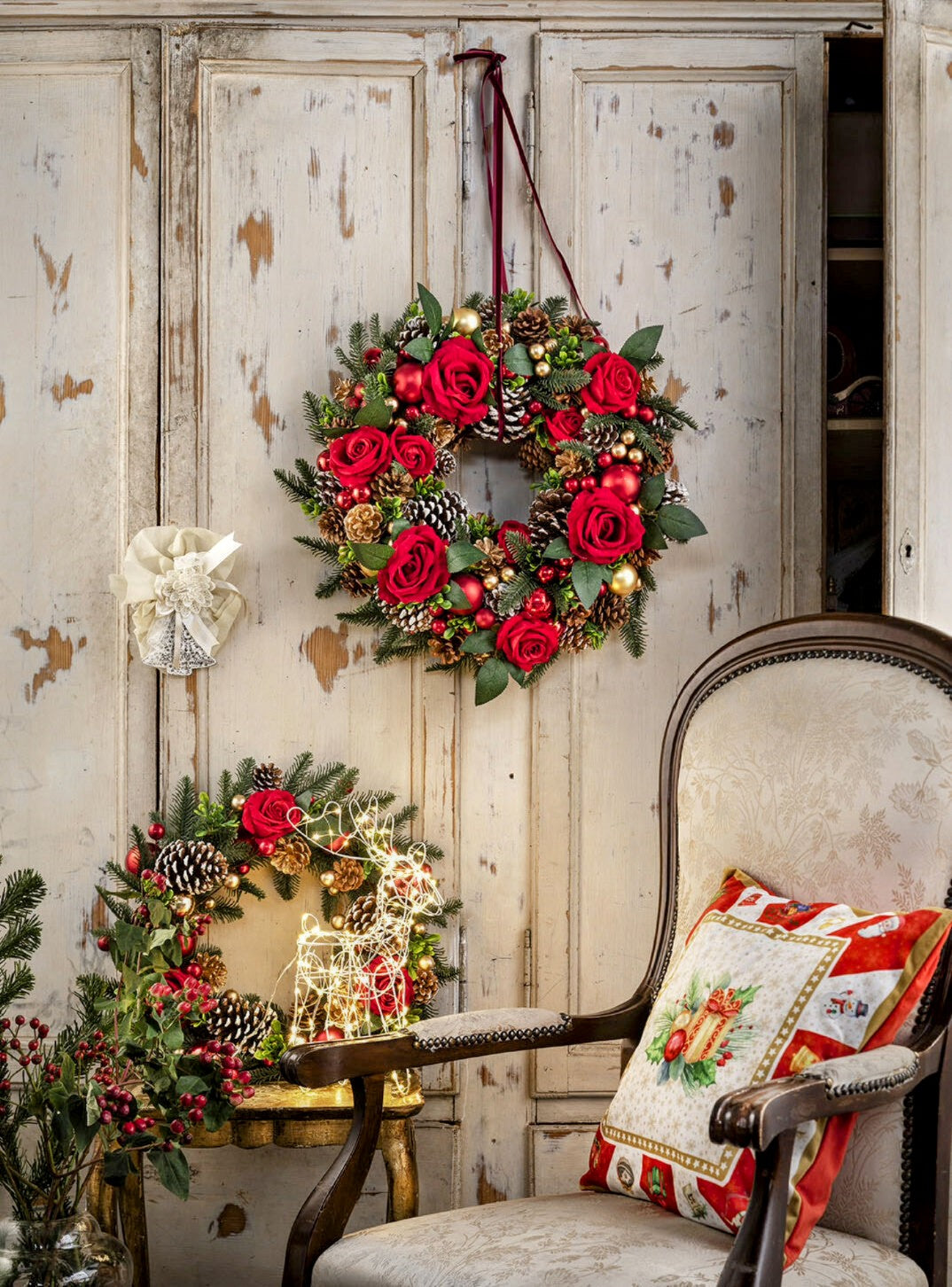 Coussin colis de Noël en velours