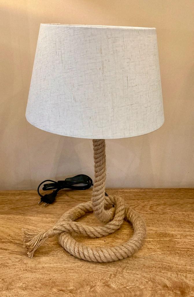 Rope lamp with linen shade