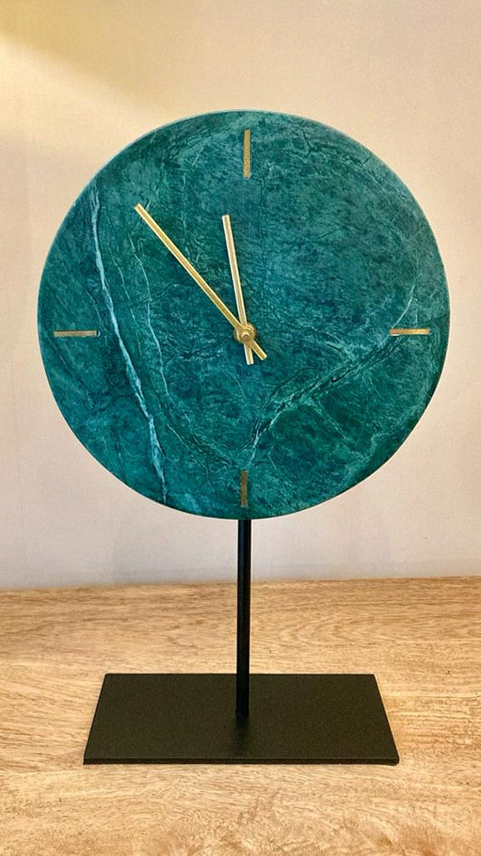 Green marble clock with gold accents