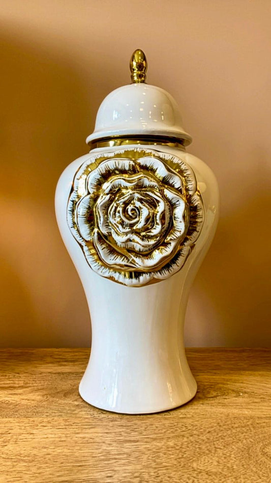 POTICHE IN CERAMICA CON FIORE GRANDE
