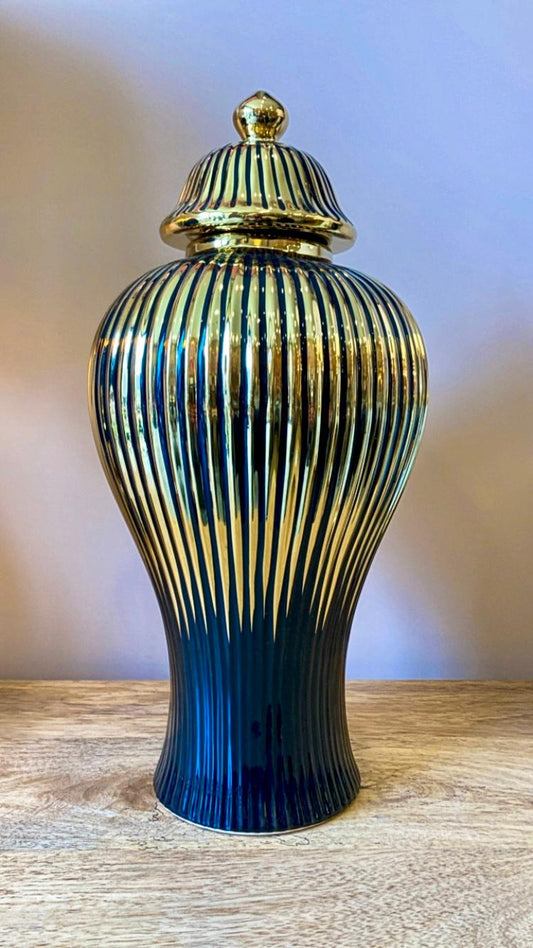 POTICHE IN CERAMICA NERA LINEE ORO GRANDE