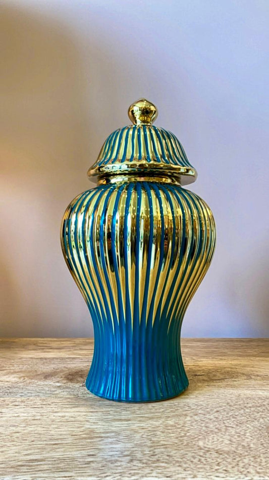 POTICHE IN CERAMICA VERDE LINEE ORO PICCOLO