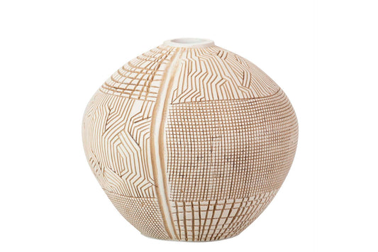 Round white and brown resin vase